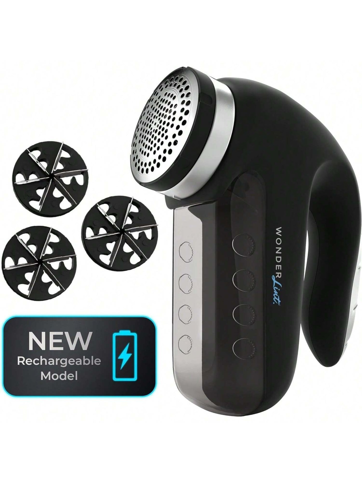 Wonder Lint Rechargeable Fabric Sweater Shaver Fuzz Pill Remover Depiller Electric Clothes Furniture High-Low Speed Performance 8W Motor 3 Sets of Spare Blades