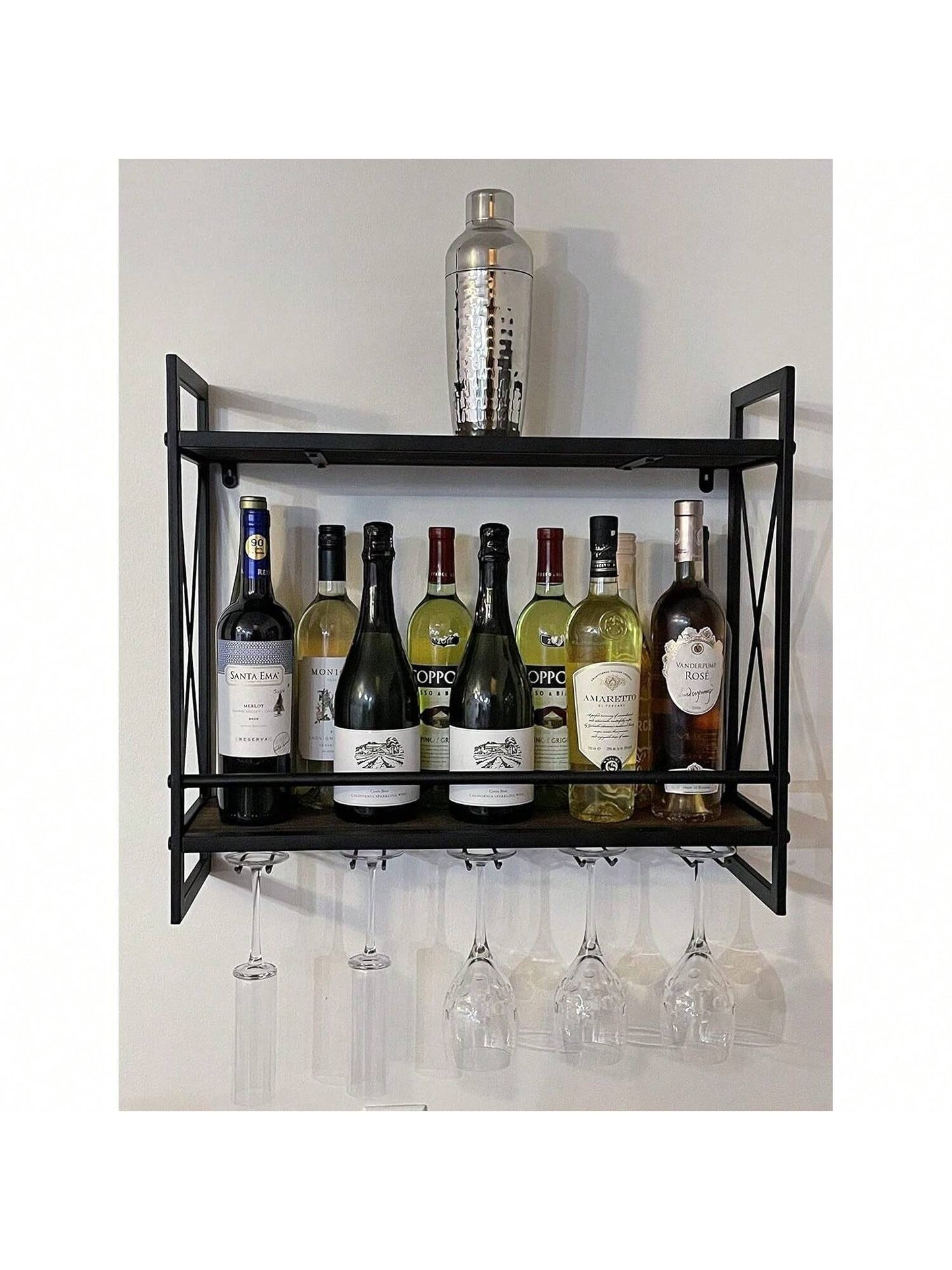 Spartan Saver Industrial Wall-Mounted Wine Rack with Wine Bottle Holder, Floating Bottle Storage Bar, and Wine Glass Holder