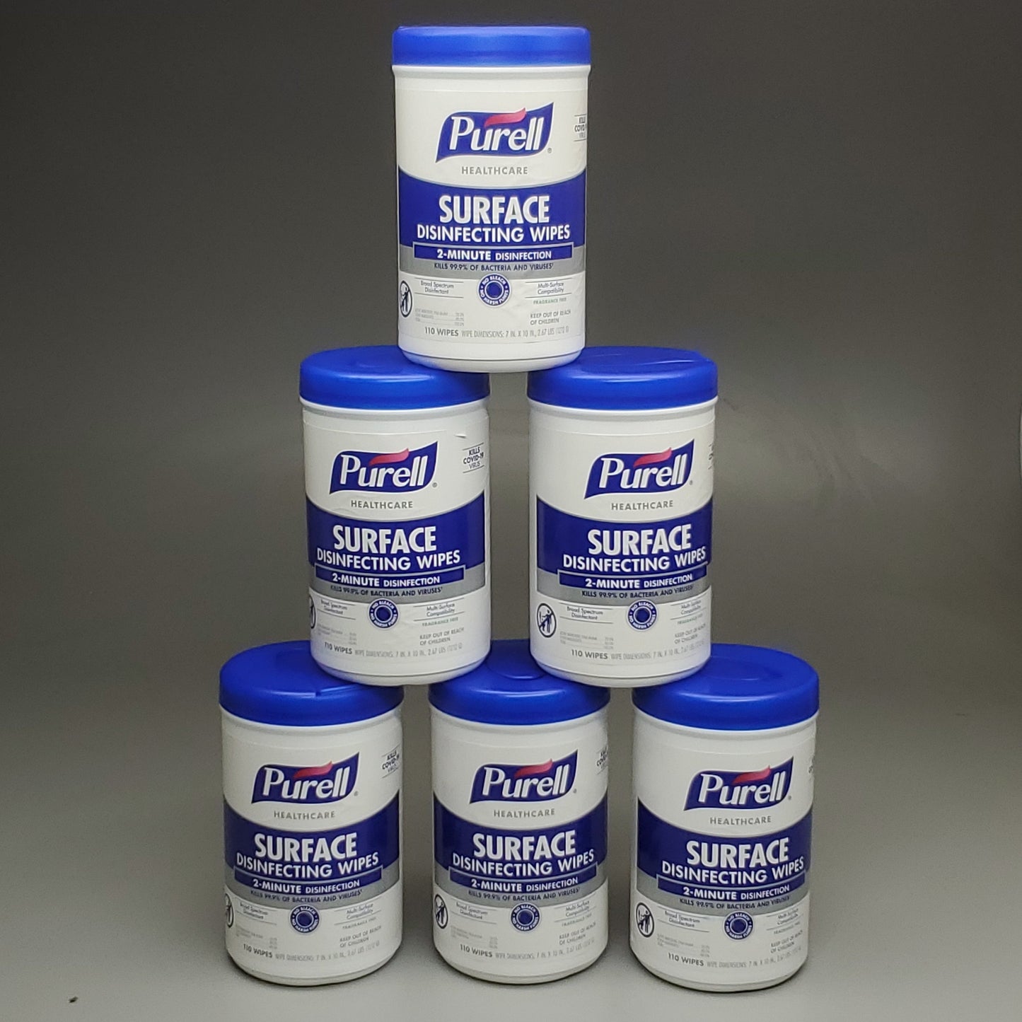PURELL 6PK HealthCare Surface Disinfecting Wipes 1-Ply, 7" x 10" 110 Wipes/Canister Unscented (Exp 9/24)