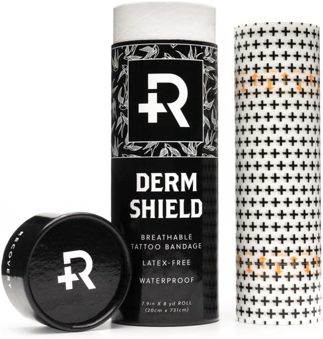 Recovery Derm Shield Tattoo Aftercare Bandage Roll - Transparent, Waterproof Adhesive Bandages - 7.9 Inches x 8 Yards
