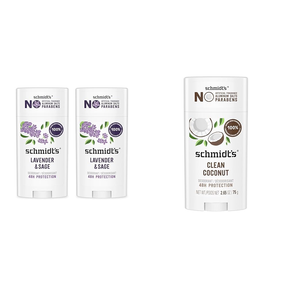 Schmidt's Aluminum-Free Vegan Deodorant Lavender & Sage 2 Count & Clean Coconut 2.65 oz Each
