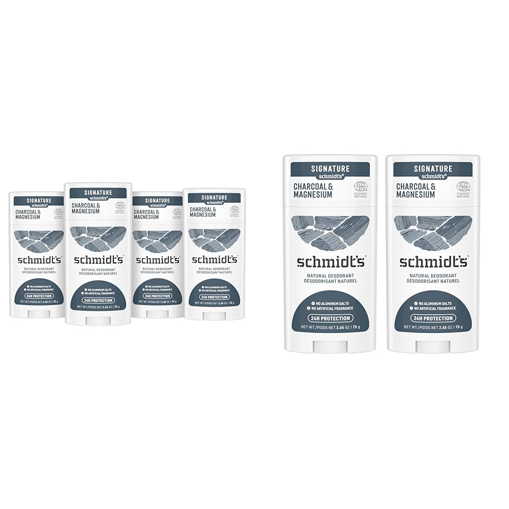 Schmidt's Aluminum Free Natural Deodorant for Women and Men, Charcoal and Magnesium & Aluminum Free Natural Deodorant Charcoal & Magnesium 2 Count For Women and Men