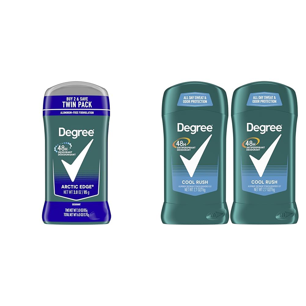 Degree Men Arctic Edge Deodorant 48-Hour 3 oz Twin Pack and Cool Rush Antiperspirant Deodorant 48-Hour 2.7 oz Pack of 2