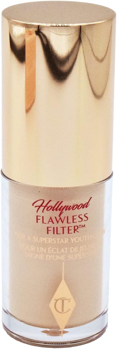 Charlotte Tilbury Mini Hollywood Flawless Filter, Travel Size, 2 Fair - Customizable Face Liquid Makeup Booster, Tinted Primer, Foundation, Highlighter, Moisturizer