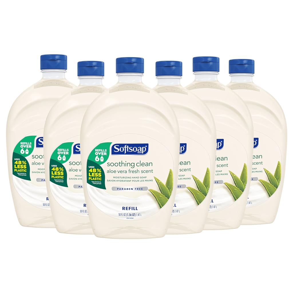 Softsoap - US05264A SOFTSOAP Liquid Hand Soap Refill, Soothing Aloe Vera, 50 Ounce Bottle, Bathroom Soap, Bulk Soap, Moisturizing Hand Soap, Premium Scented Hand Soap (Pack of 6) Packaging May Vary