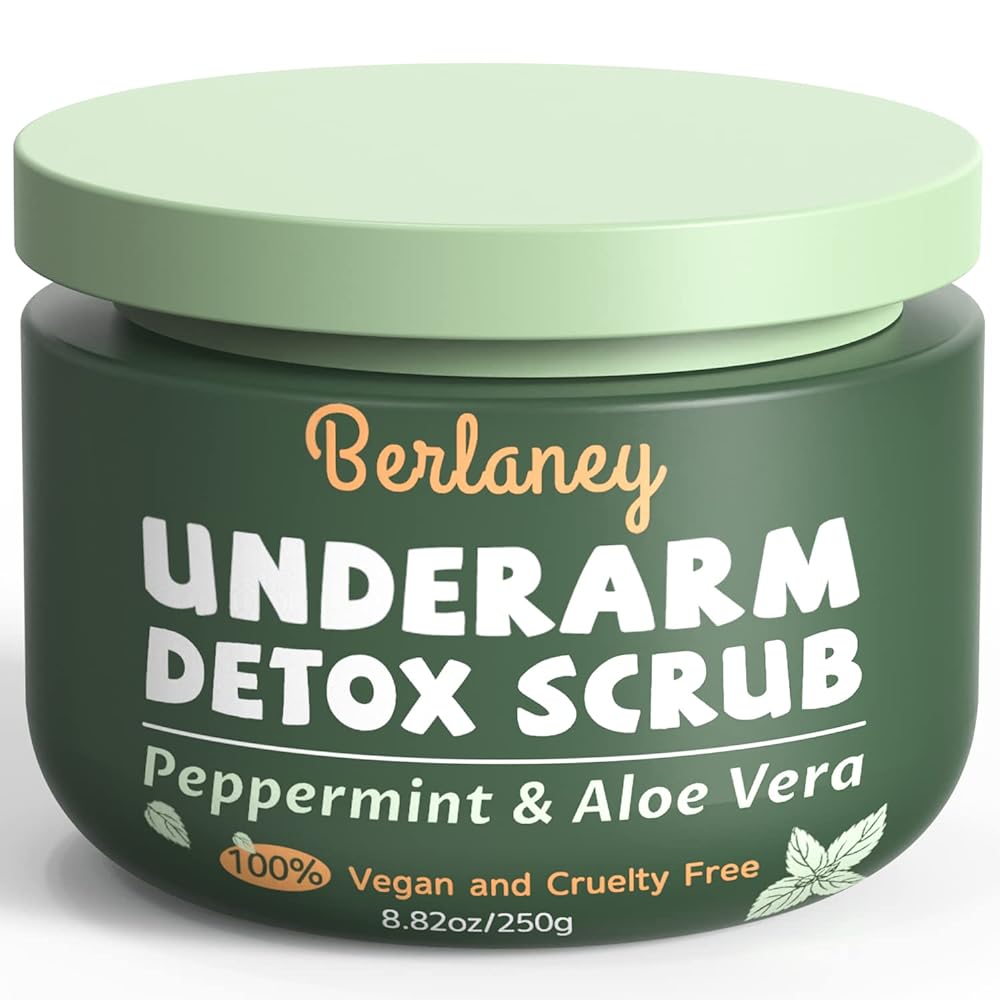 Detox Scrub 8.8 oz with Peppermint, Aloe Vera and Walnut Shell Powder, Underarm Scrub Helps on Removing Odor, Deep Cleanse & Exfoliating, for Legs, Knee, Feet, Hands Whole Body, Armpit
