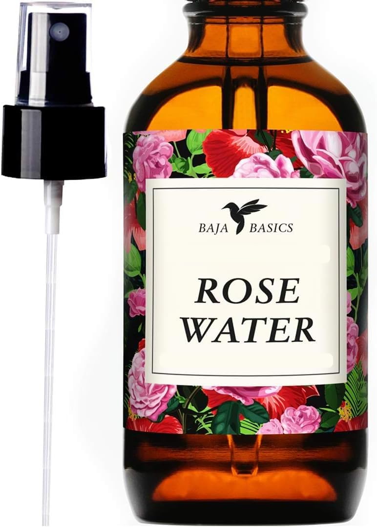 Rose Water Spray Natural Toner by Baja Basics for Skin, Hair and Aromatherapy Large 4oz
