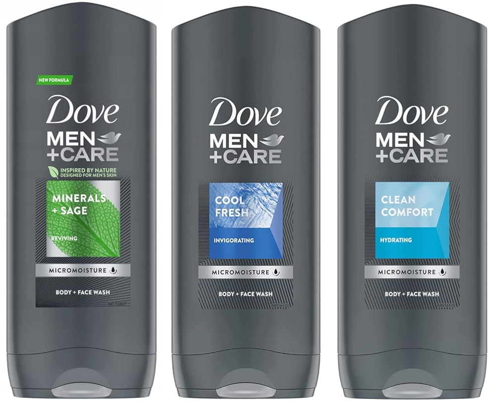 Dove Men + Care Body and Face Wash Variety 3 Flavors - Clean Comfort, Cool Fresh, and Minerals + Sage - 13.5 Oz (400ml), Total: 40.5 Ounce