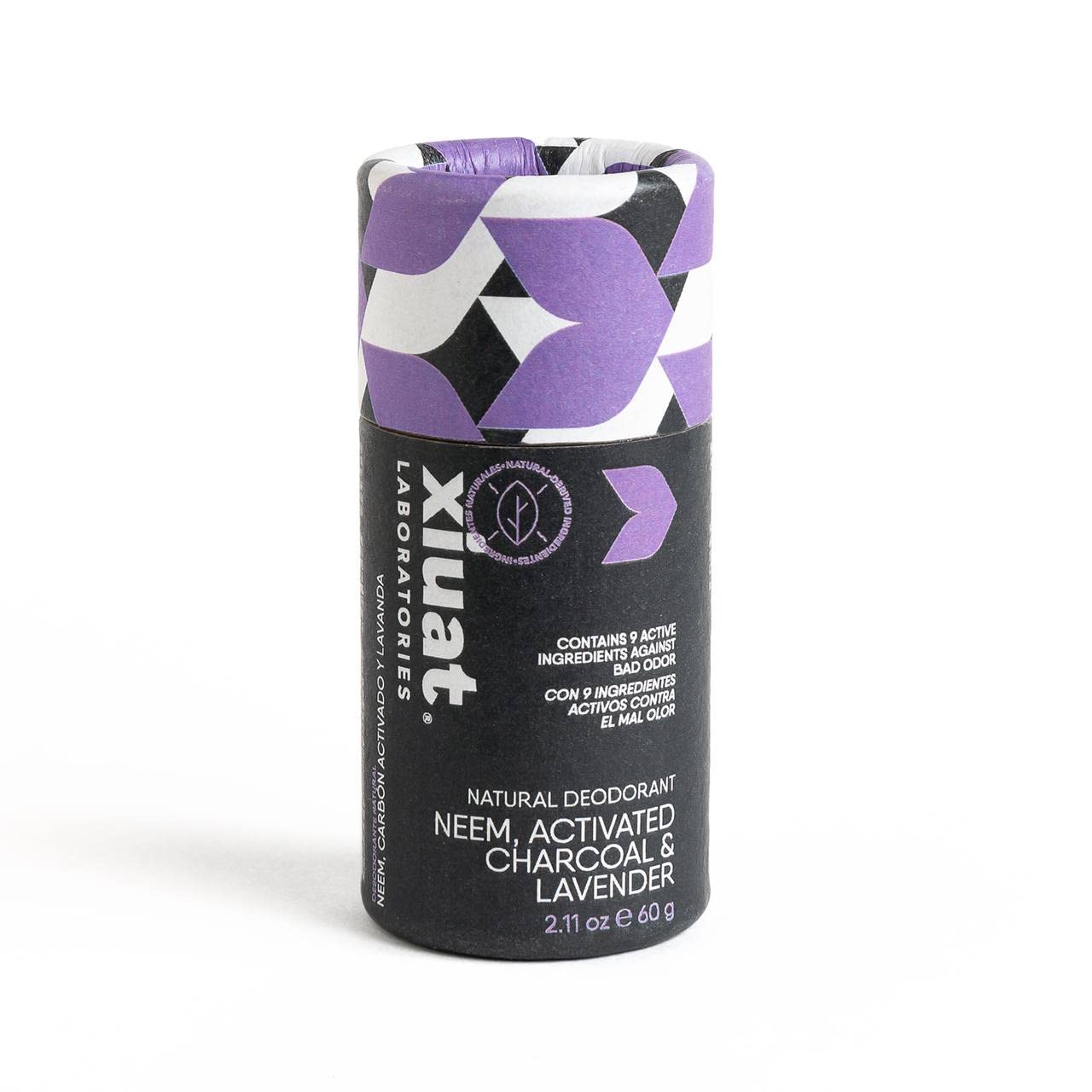 XIUAT Laboratories Natural Deodorant Lavender and Activated Charcoal 60g - Organic Ingredients, Moisturizing with Rice Wax, Skin Lightening - Aluminum/Parabens/Baking Soda Free - Eco Packaging