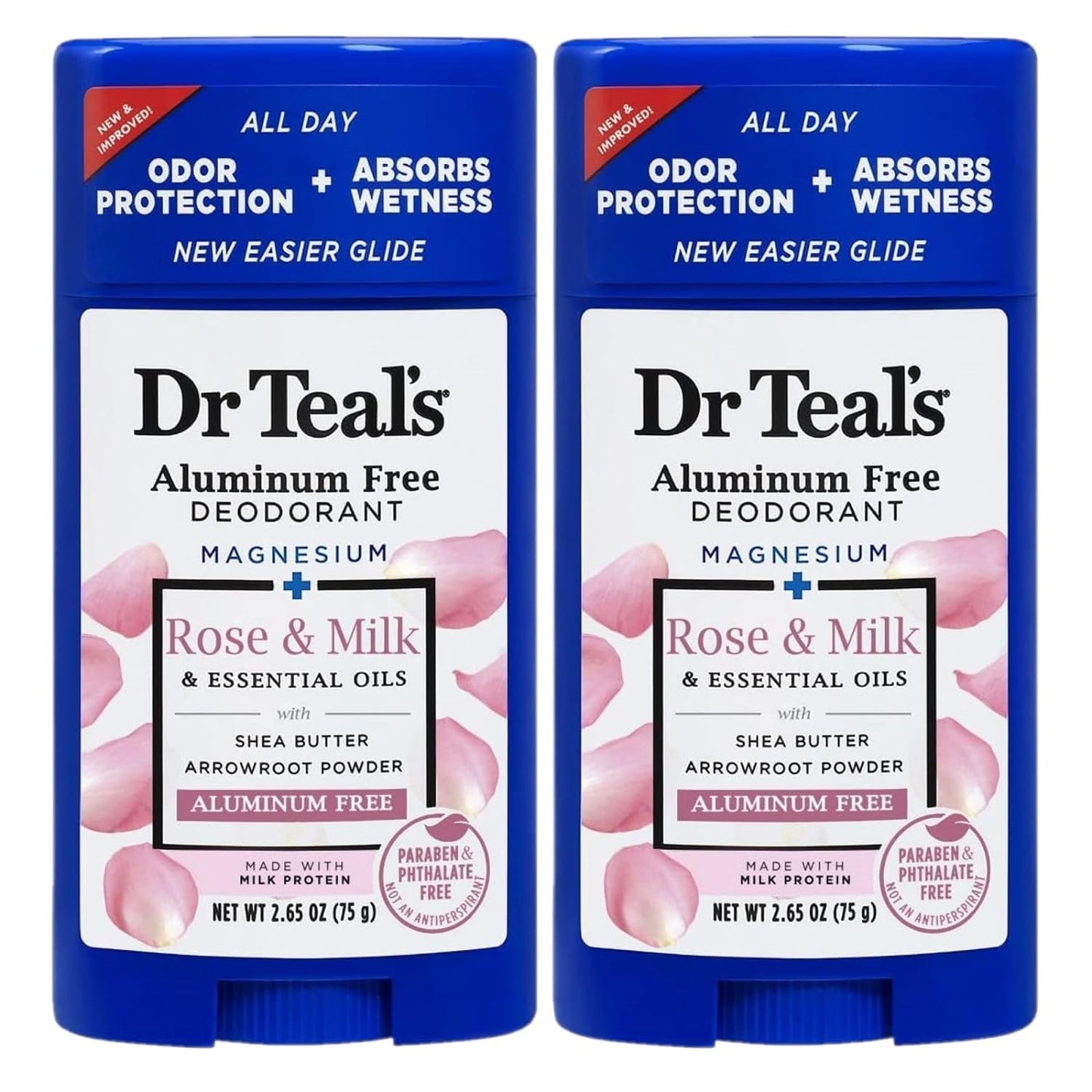 Dr. Teal's Rose & Milk Deodorant Gift Set (2 Pack, 2.65oz Ea) - Rose & Milk Formula - Aluminum Free with Magnesium - Essential Oils, Shea Butter & Arrowroot Powder Absorb Moisture, Keep Skin Healthy