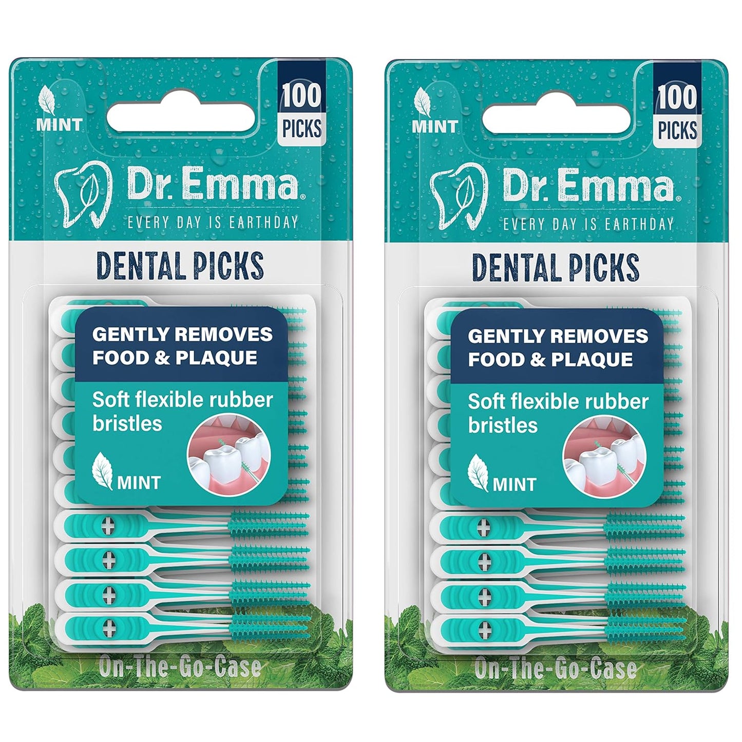 Dr. Emma Dental Picks Mint Brush Picks 100Ct/Pack, 2 Packs (200Ct)