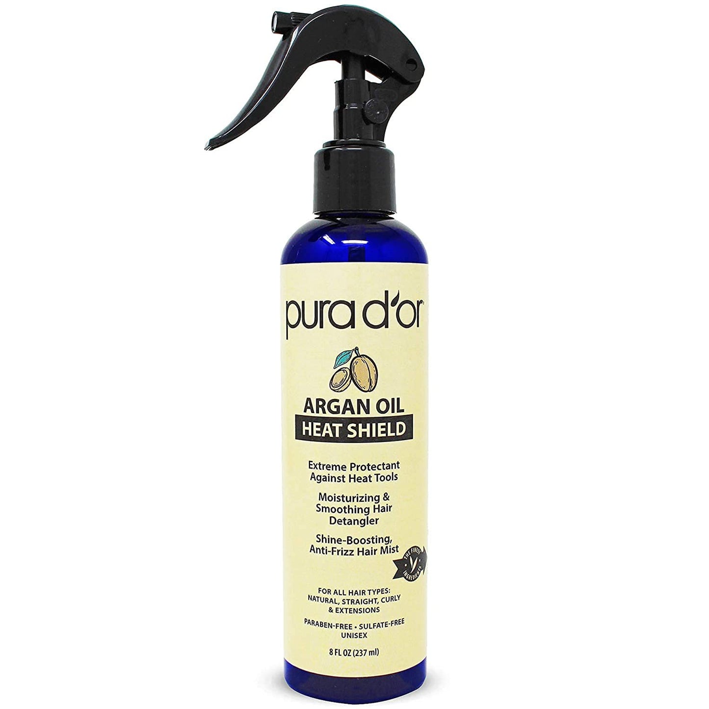PURA D'OR Argan Oil Heat Shield Protectant Spray (8oz) Water Based Formula w/Organic Ingredients, Protects Up To 450¼ F From Flat Iron & Hot Blow Dry, Leave-In, Define & Shine Dry & Damaged Hair