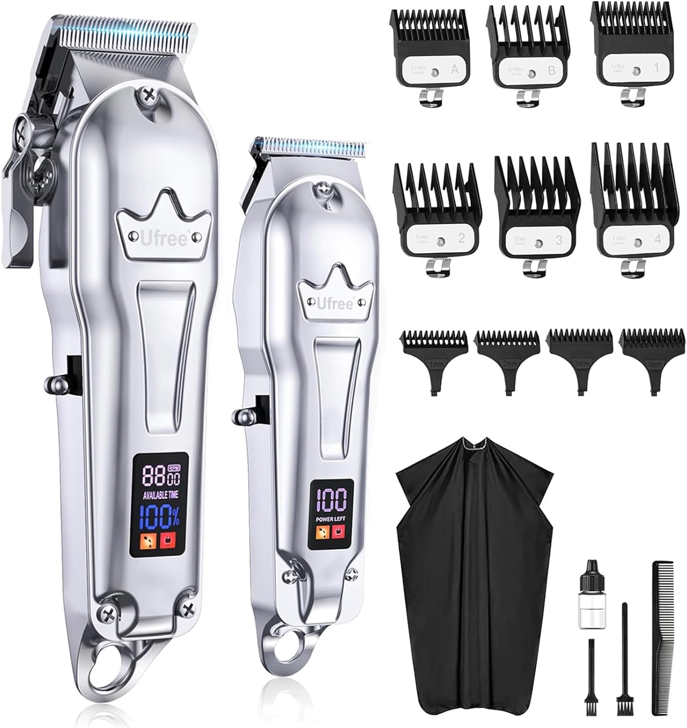 Ufree¨ Hair Clippers, Professional Beard Hair Trimmer, Cordless Barber Clippers Supplies, Hair Cutting Kit, T Liners Edgers Clippers, Birthday Gifts for Men Women, Silver