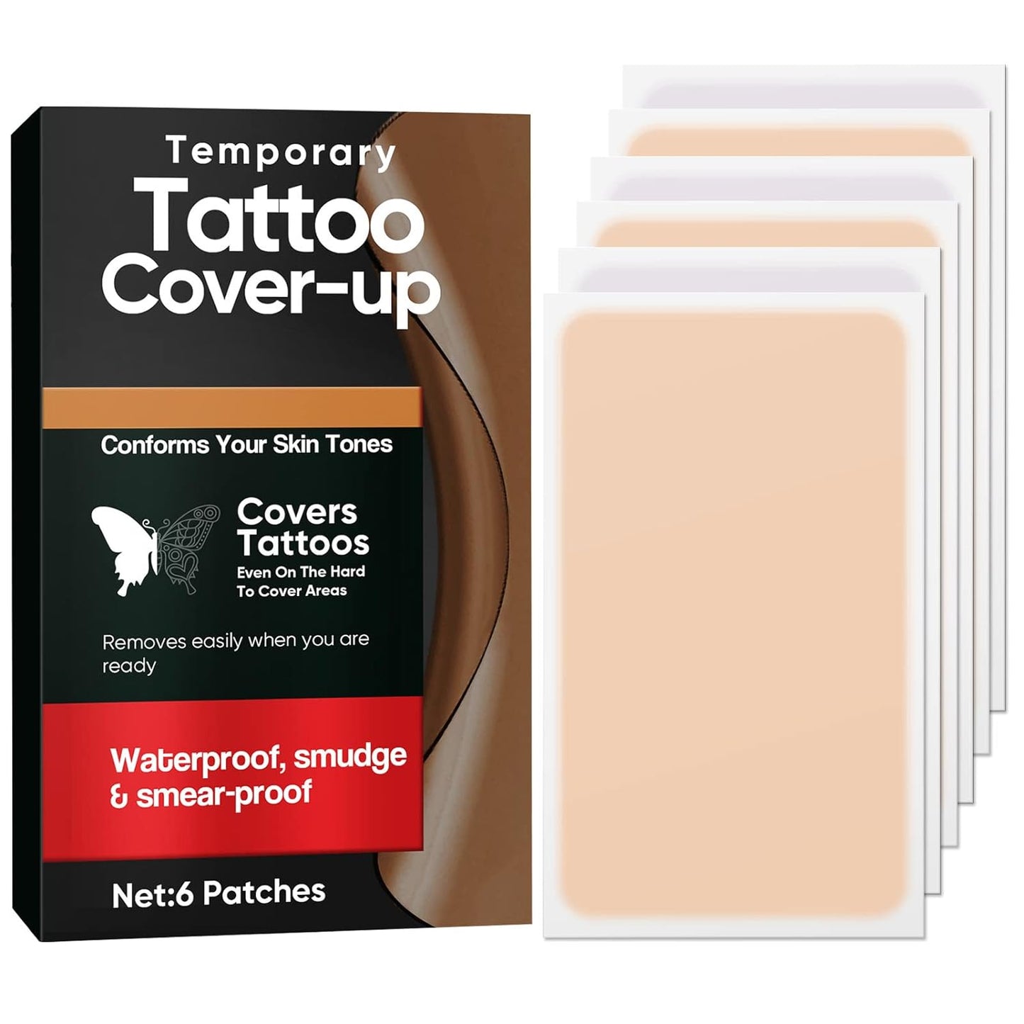 Tattoo Cover Up Tape, Ultra Thin Patch for Tattoo Scar and Birthmarks, Invisible Waterproof Skin Tone Concealer Sticker for Covering Up Scars Tattoos,6 Count (Pack of 1)