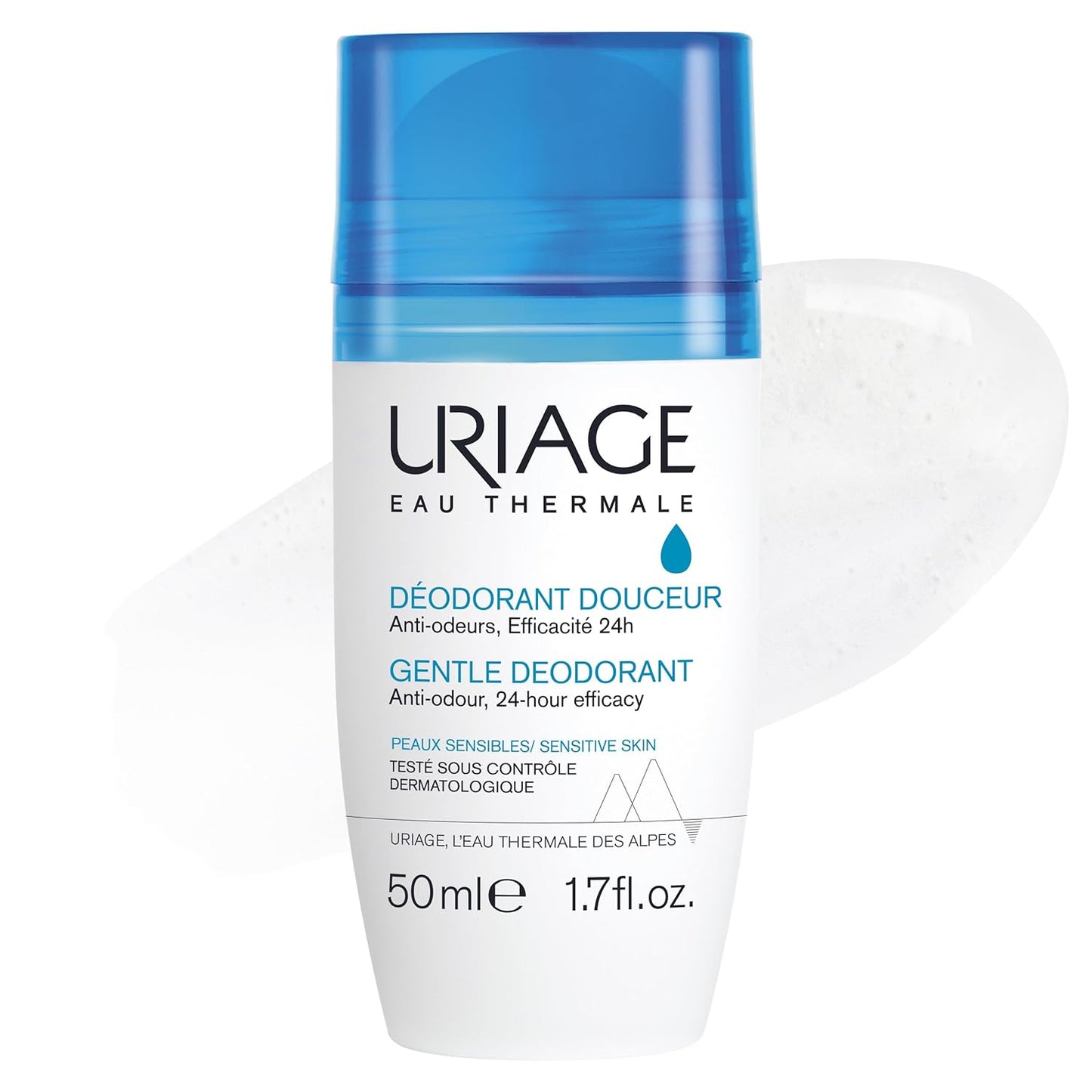 URIAGE Aluminum-Free Deodorant 24hr 1.7 fl.oz. | Gentle Roll-On Protection for Excessive Armpit Sweat | Men and Women | Combats Odor and Provides a Fresh, Clean Feeling for 24hr