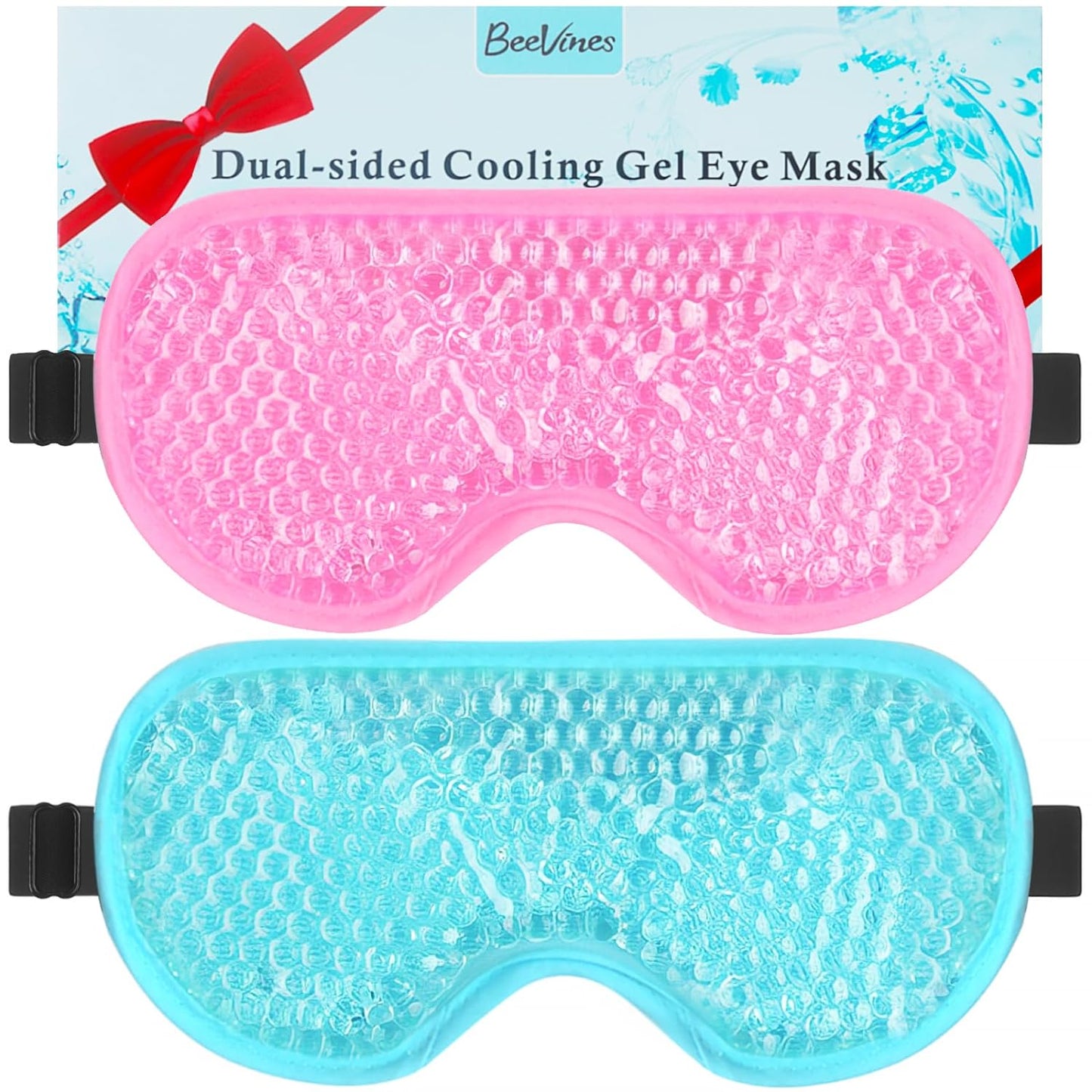 BeeVines Gel Eye Mask, 2 Pack Cooling Ice Sleeping Masks for Puffy Eyes Face for Men & Women, Cold & Warm Sleep Compress for Post Surgery, Puffiness, Allergies, Sinuses & Migraines