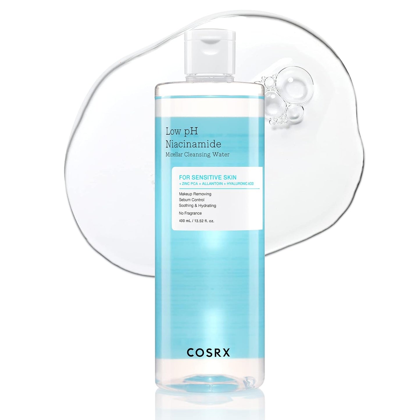 COSRX Low pH Niacinamide Micellar Cleansing Water 13.52fl.oz/400ml, Daily Mild Facial Cleansing Wash for Sensitive Skin, Sebum Control, Paraben Free, Korean Skincare