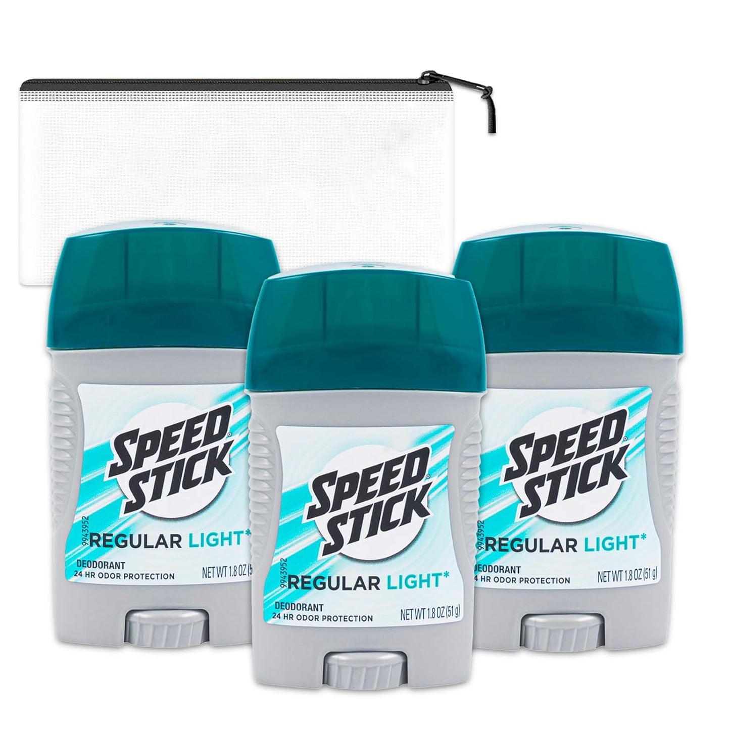 Speed Stick Regular Light Deodorant for Men Travel Pack - 3 Pack Speed Stick Deodorant Travel Size 1.8 Oz Bundle with Bag | Travel Size Deodorant Men