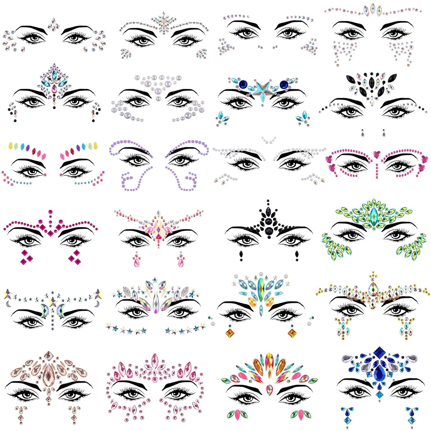 SIQUK 24 Sets Face Jewels Mermaid Face Gems Sticker Face Crystal Rhinestone Face Jewel for Festival Rave Carnival Party