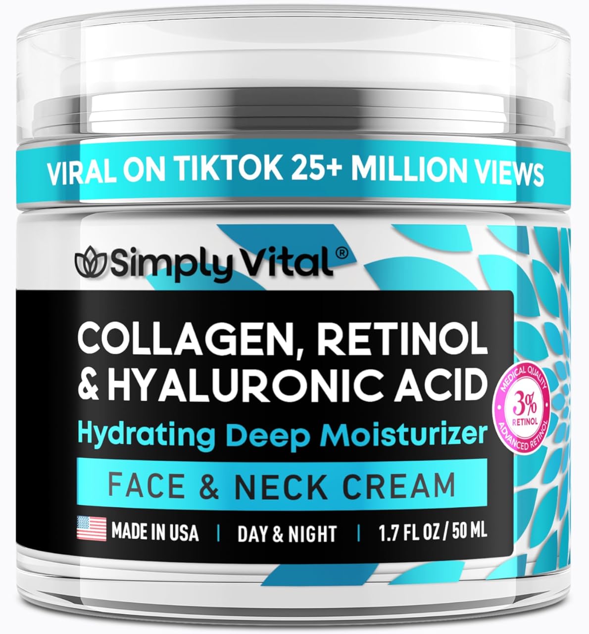 SimplyVital Face Moisturizer Collagen Cream - Anti Aging Neck and DŽcolletŽ - Made in USA Day & Night Face Cream - Moisturizing, Lifting & Recovery Ð 1.7oz