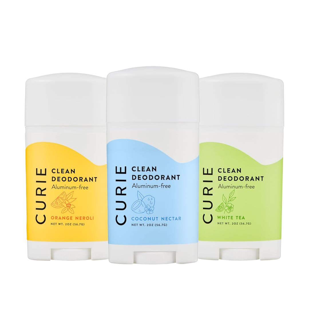 Curie Natural Deodorant Stick for Women - Curie Scent Trio - Aluminum Free Deodorant, Paraben Free, Cruelty Free, Vegan - Variety 3 Pack of Coconut Nectar, Orange Neroli, and White Tea