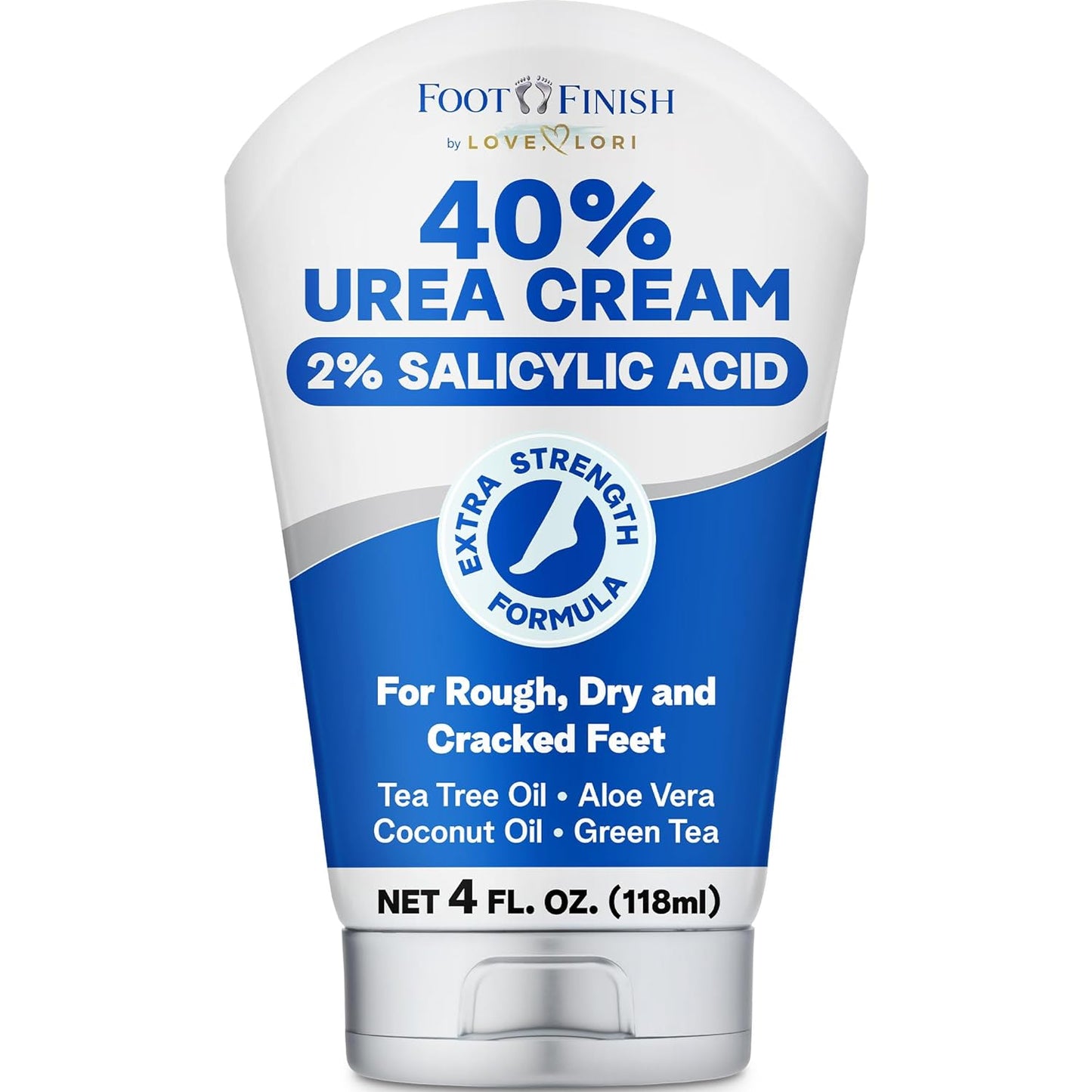 Urea Cream 40 Percent for Feet Maximum Strength - Urea 40% Cream plus 2% Salicylic Acid 4oz - Foot Lotion for Dry Cracked Feet, Heels, Hands & Elbows - Tea Tree Foot Cream for Dry Feet - Urea Lotion