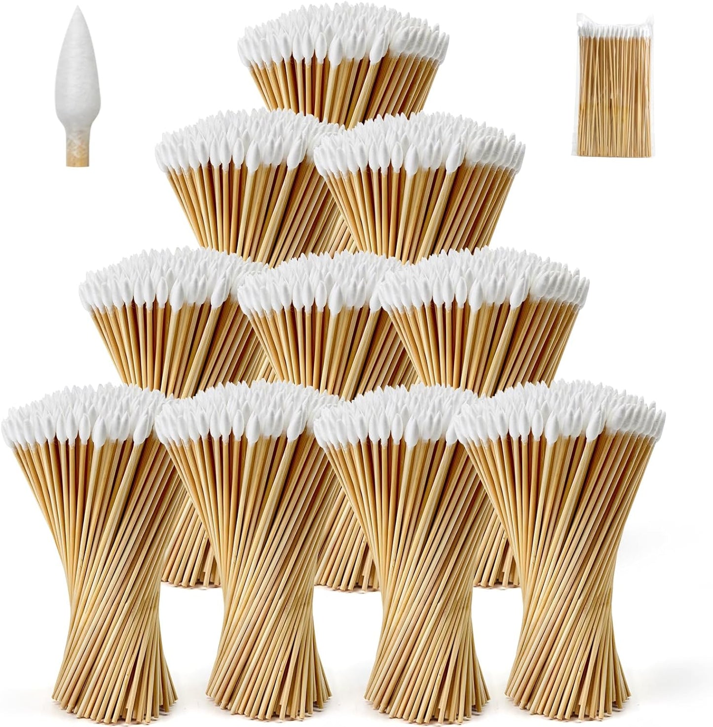 1000/500/400 PCS 6" Cotton Swabs - Lint Free Sturdy Cotton Swabs with Bamboo Handle - Long Cotton Swab for Gun Cleaning, Makeup, Electronic