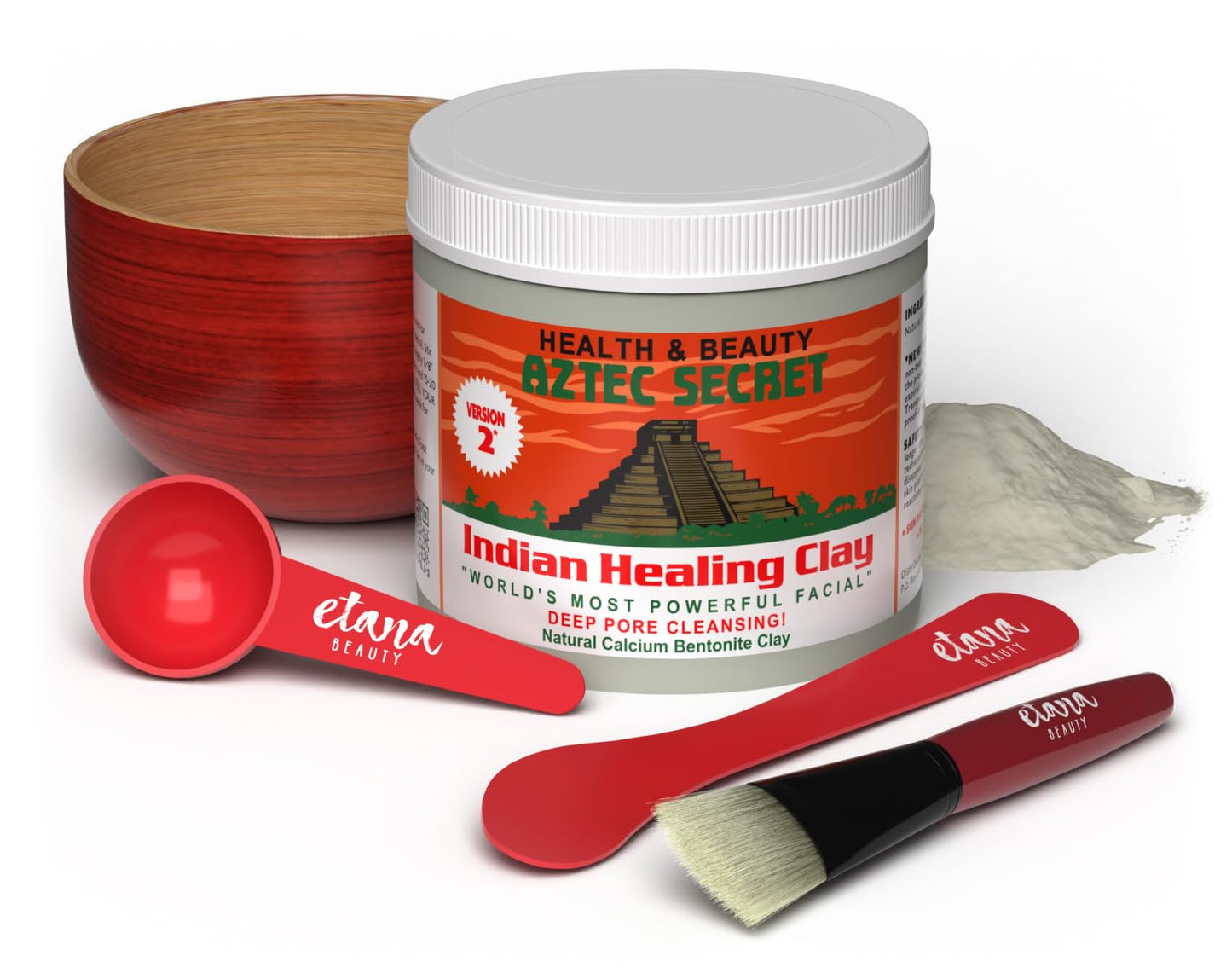 Aztec Secret Essential Indian Clay Mask Kit by Etana Ð 100% Natural Calcium Bentonite for Deep Pore Cleansing - Facial, Hair & Body Detox Set Wtih Accessories