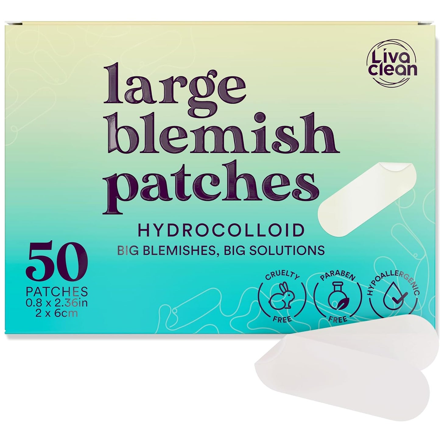 50CT LivaClean Large Hydrocolloid Acne Patches - for Pore Spots Nose Face Cystic Pimple Zit Patch - Big Pimple Patches Hydrocolloid Bandages Strips Stickers Pimple Patch XL Large Acne Patch Large
