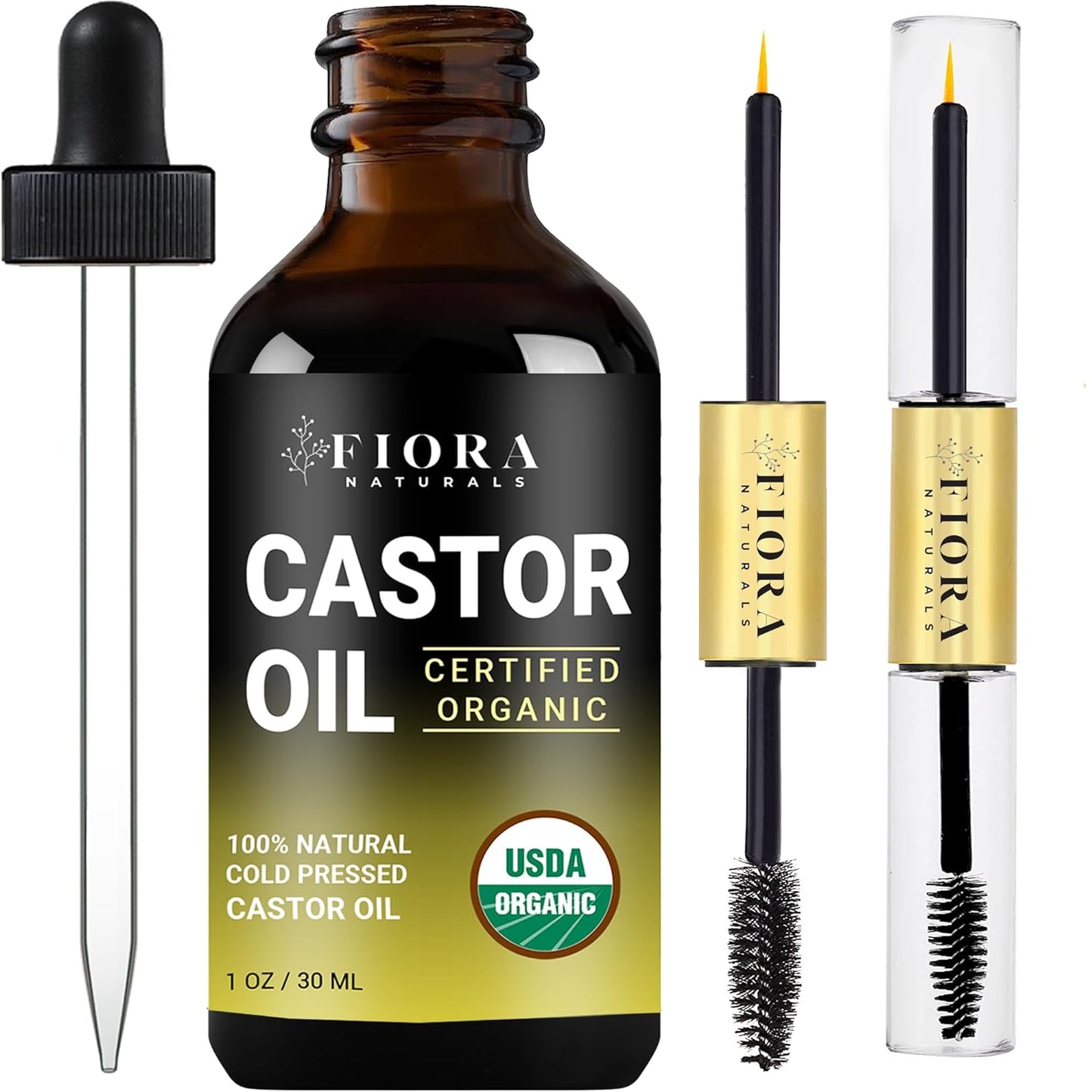 Organic Castor oil - 100% Pure USDA Certified Cold Pressed Castor Oil Eyelash Growth Serum. Hexane-Free Castor oil for hair growth - Conditions and Stimulate Growth for Eyelashes and Eyebrows