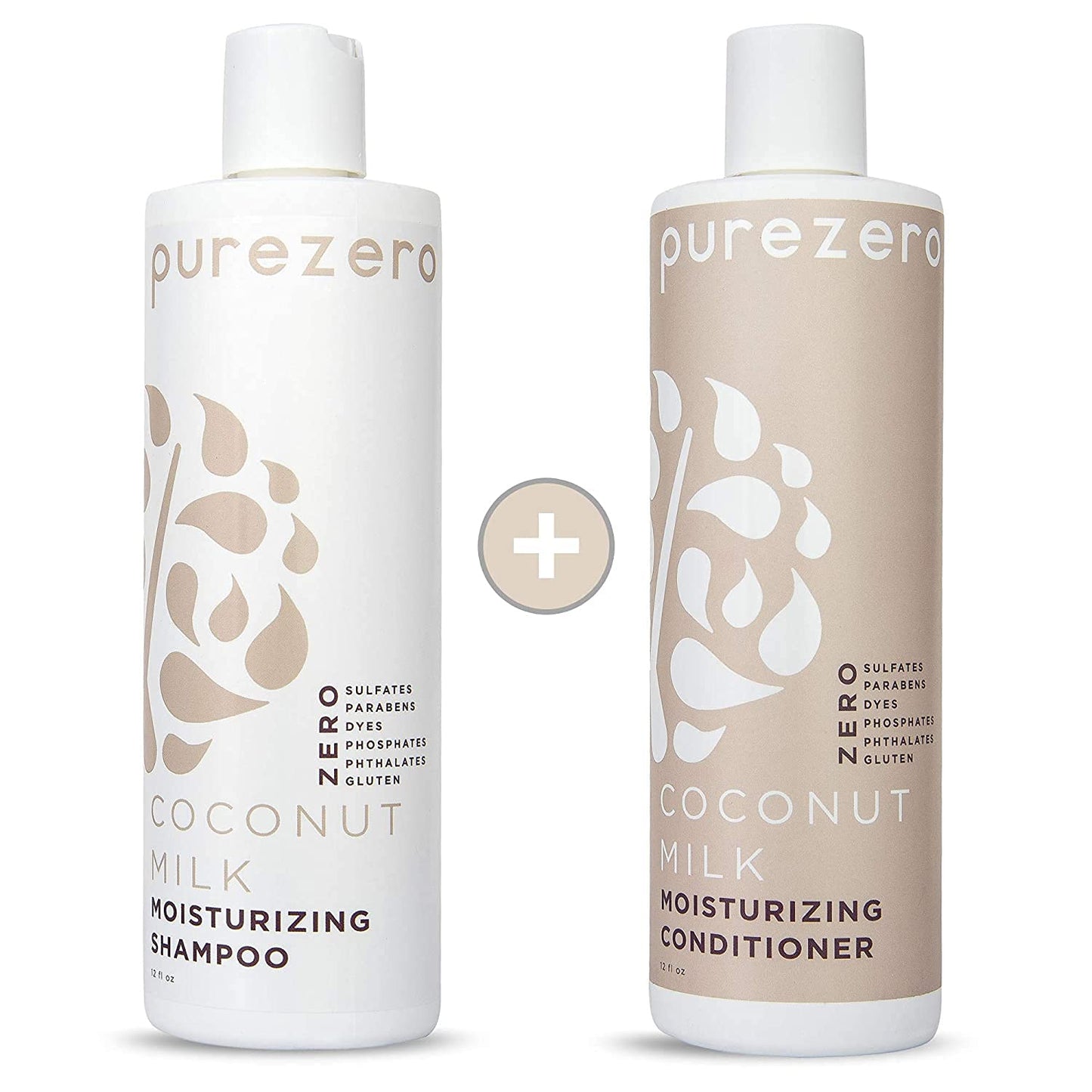 Purezero Coconut Milk Shampoo & Conditioner set - Intense Hydration & Increase Shine - Fight Dandruff & Frizz - Zero Sulfates, Parabens, Dyes - 100% Vegan & Cruelty Free - Great For Color Treated Hair