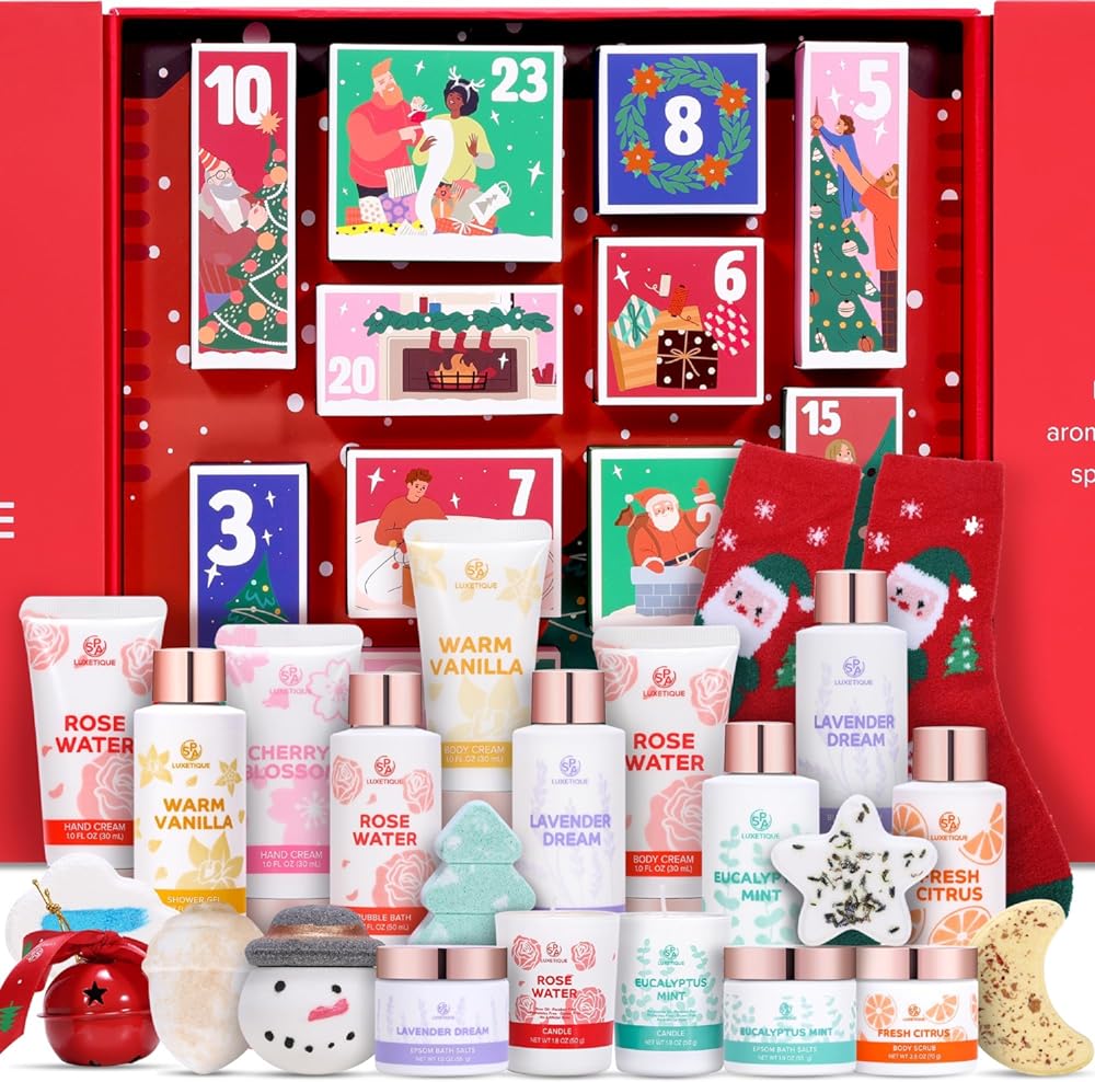 2023 Limited Edition Advent Calendar | Christmas Gifts Bath Sets for Women Gift | 24pcs Spa Gift Set | Christmas Gifts for Women Hand&Body Cream, Body Scrub, Bubble Bath, Candle,Bath Salt,Body Oil