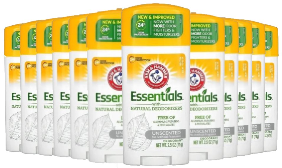 Arm & Hammer Essentials Natural Deodorant Unscented 2.5 oz - 12 Pack
