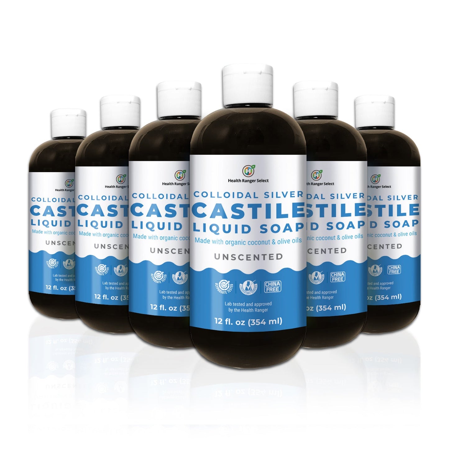 Colloidal Silver Castile Liquid Soap - Unscented 12 oz (354 ml) (6-Pack)