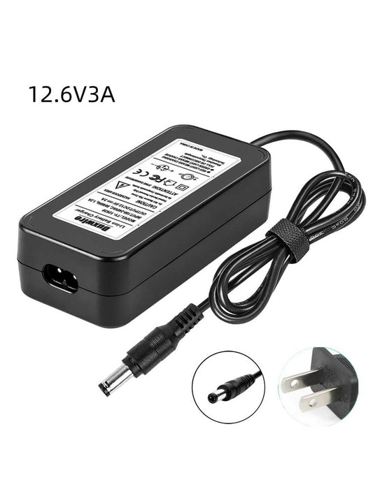 1pc 12.6v3a Black Charger With Us Standard Power Cord, Featuring Constant Voltage And Current Protection, Pc Material, Shockproof And Fireproof, Suitable For Charging 3 Strings Of 10.8v Lithium Batteries. It Can Be Applied To Charging Underwater