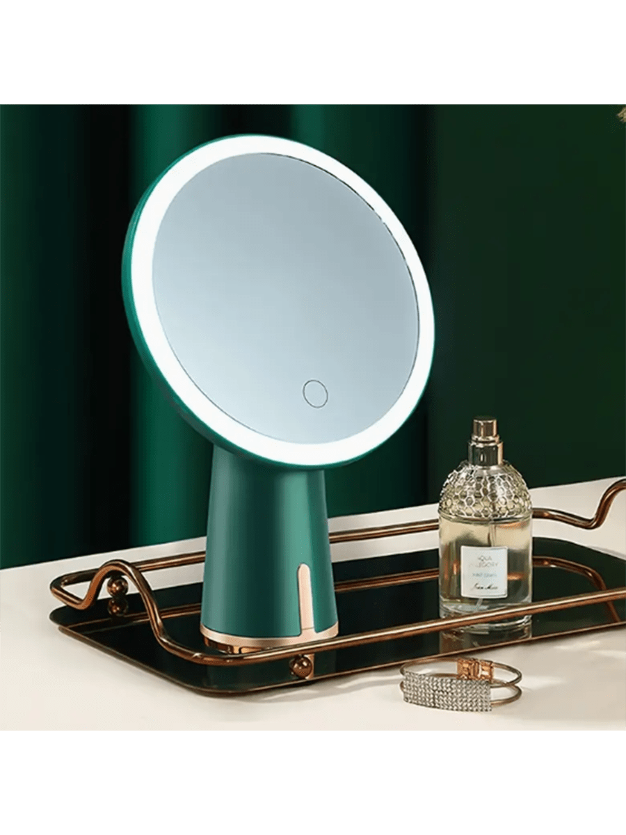 Round Led Makeup Mirror, Touch Screen Dimmable Tri-color Cosmetic Mirror, Portable Desktop Beauty Mirror With Lights, Usb Rechargeable (green)