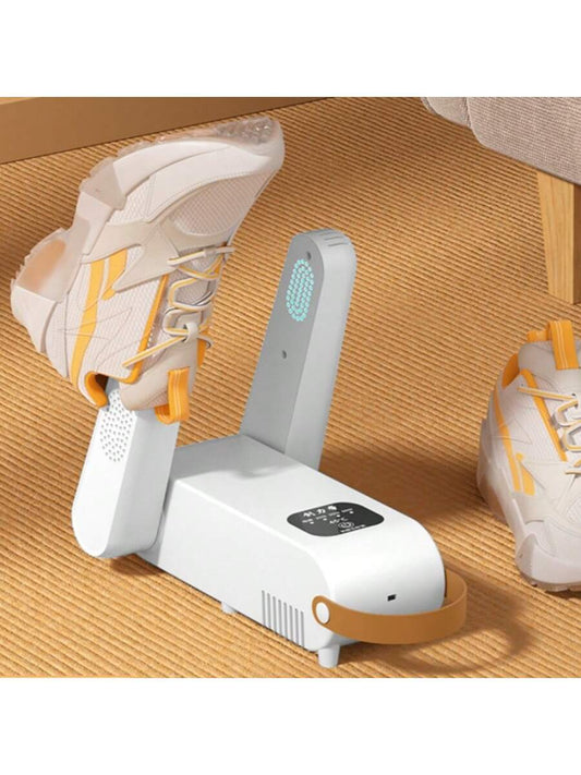 Shoe dryer, glove dryer and boot warmer with hot air blower, portable adjustable stand and timer, foldable design for quick drying of shoes, gloves, hats, socks, ski boots