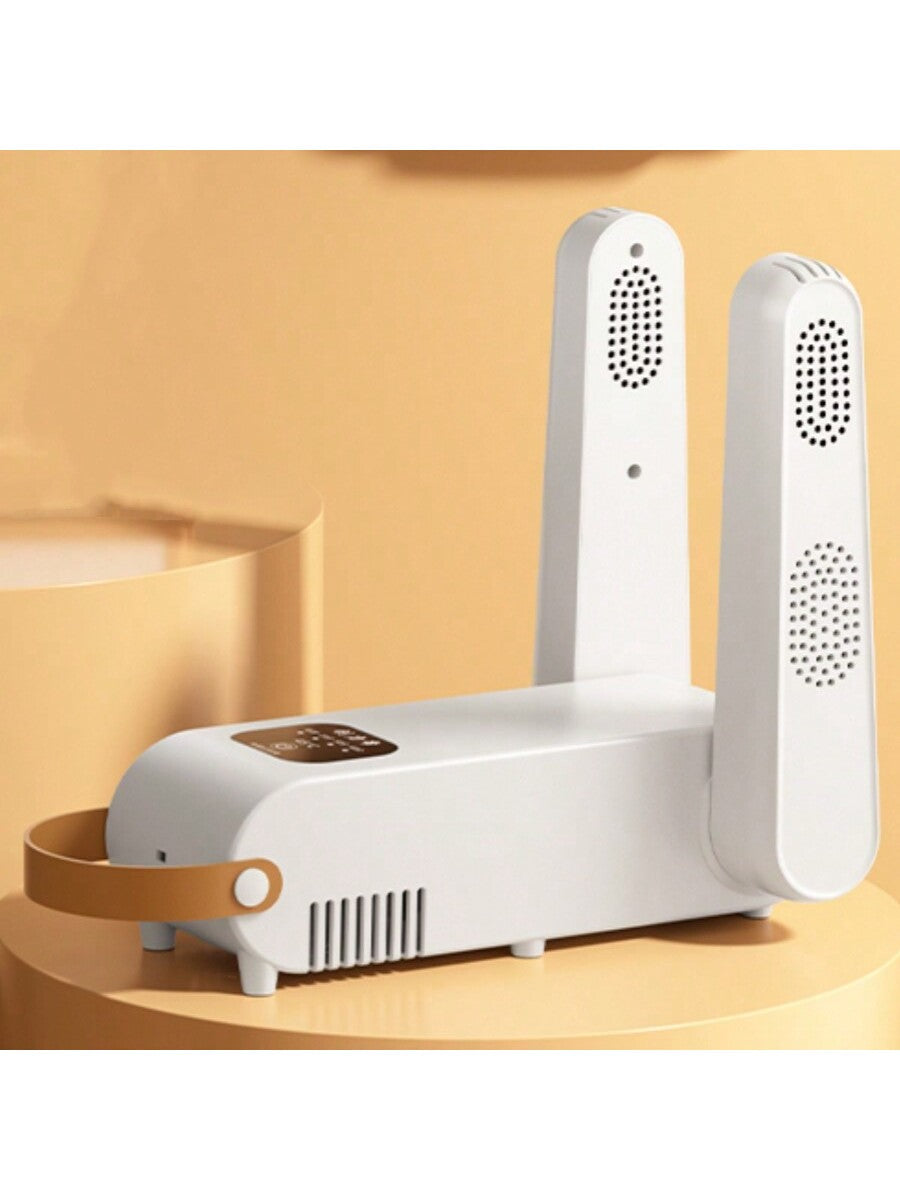 Shoe dryer, glove dryer and boot warmer with hot air blower, portable adjustable stand and timer, foldable design for quick drying of shoes, gloves, hats, socks, ski boots