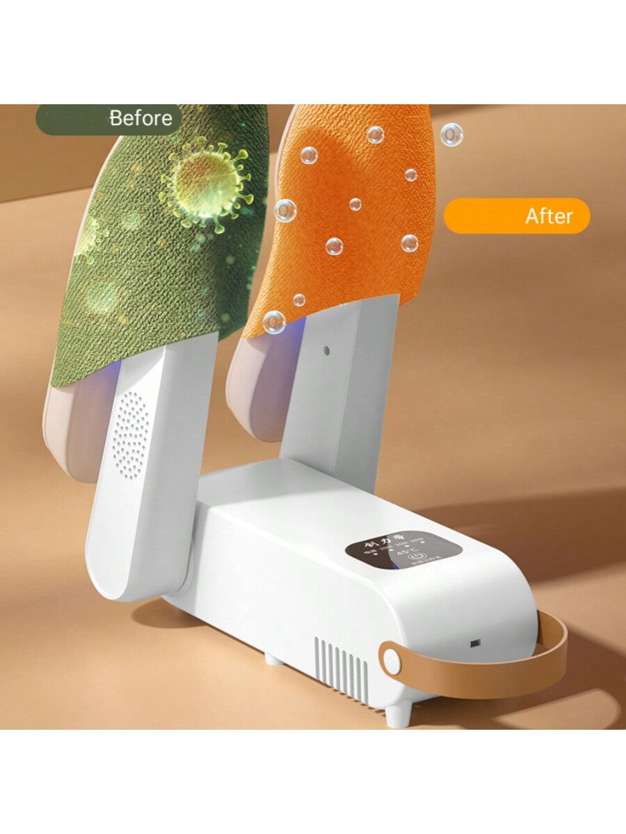 Shoe dryer, glove dryer and boot warmer with hot air blower, portable adjustable stand and timer, foldable design for quick drying of shoes, gloves, hats, socks, ski boots