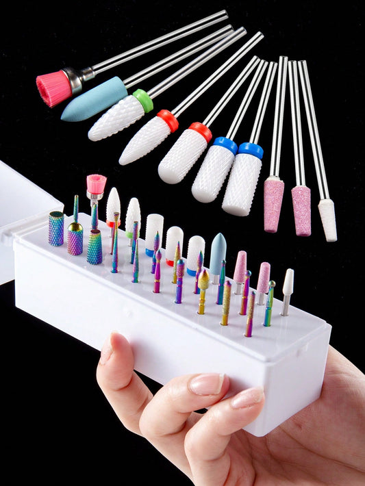 30pcs/box Manicure Grinding Head Set With Tungsten Steel Grinding Head For Quick Removal Of Nail Polish And Dead Skin For Manicure Grinding Machine