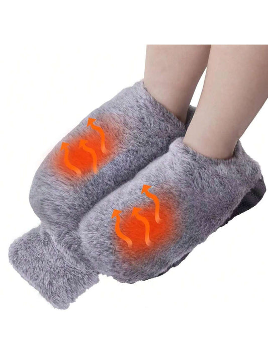 1 Piece Gray 2L Filled Hot Water Bottle Foot Warmer Plush Detachable Washable Foot Cover Winter Foot Warmer Artifact Explosion-proof Hot Water Bottle Slippers Antifreeze Filled Water Filled Rubber Hot Hand Bag