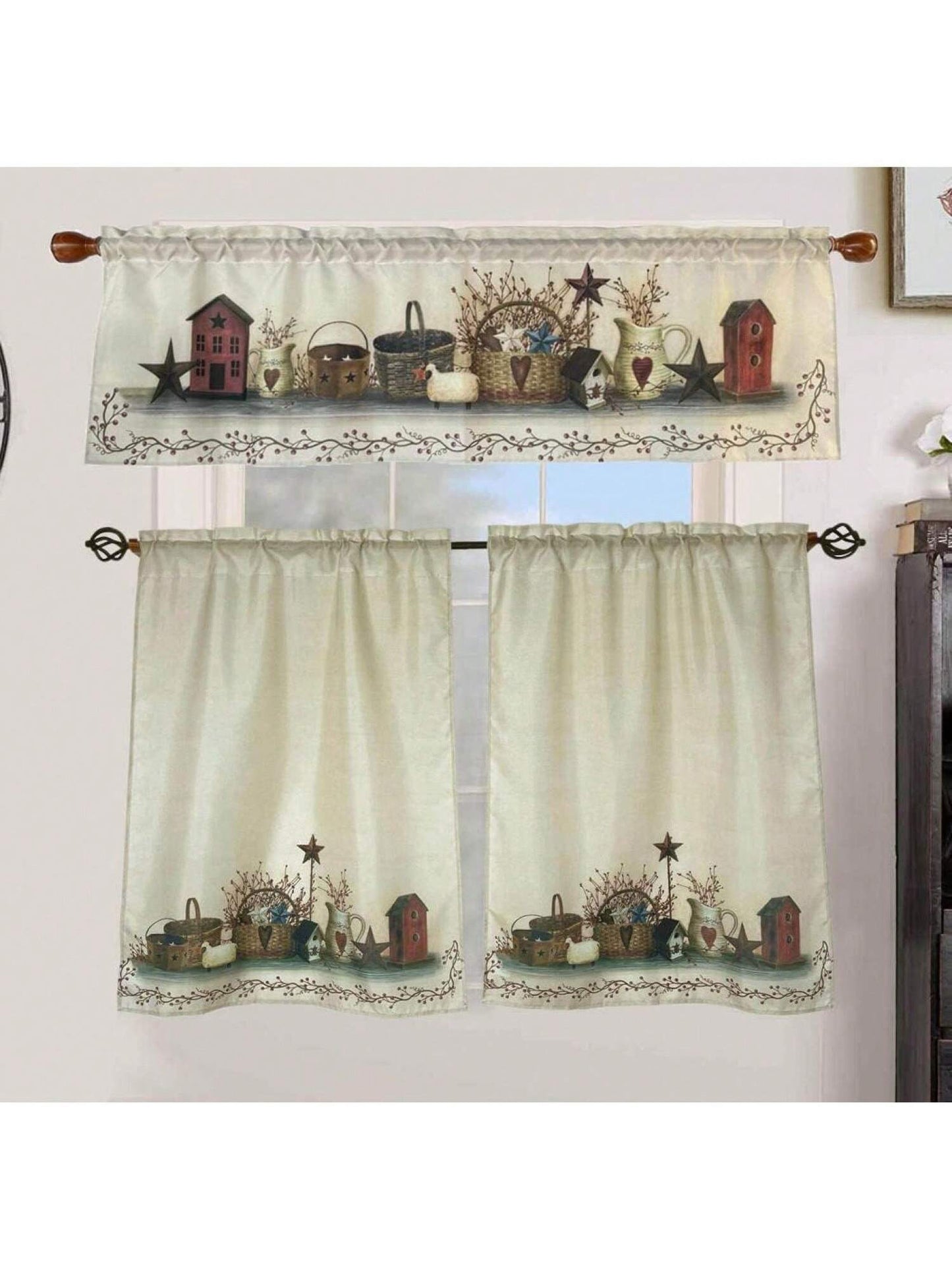 Country and Stars Window Curtains for Everyday Fall Holiday Christmas Drations Rod Pocket