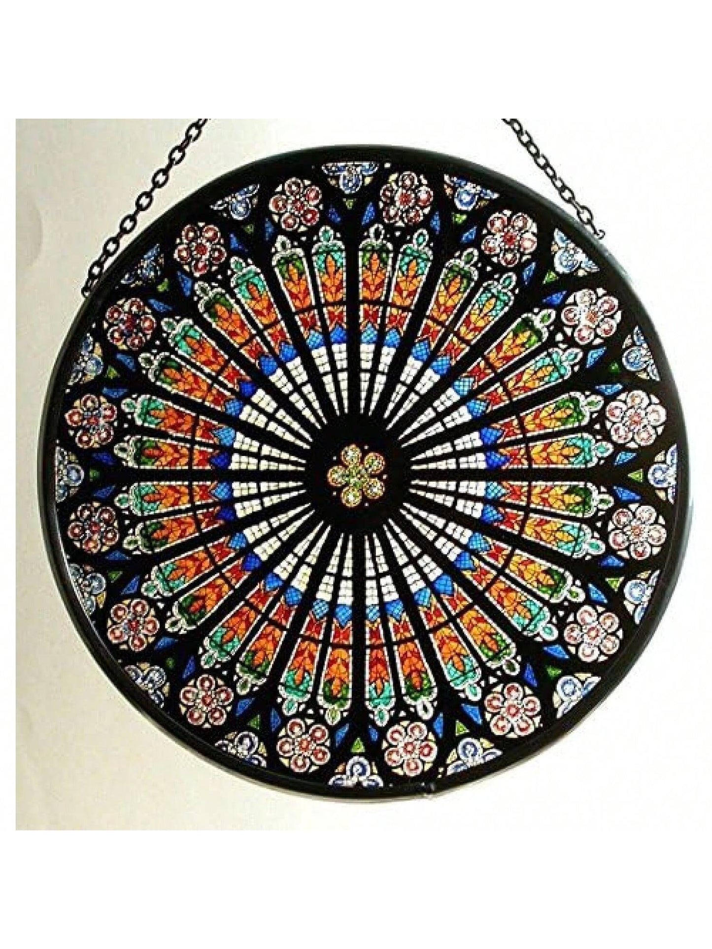 Drative Hand Printed Stained Glass Window Sun Catcher/Roundel in a Strasbourg 'Rosace' Design