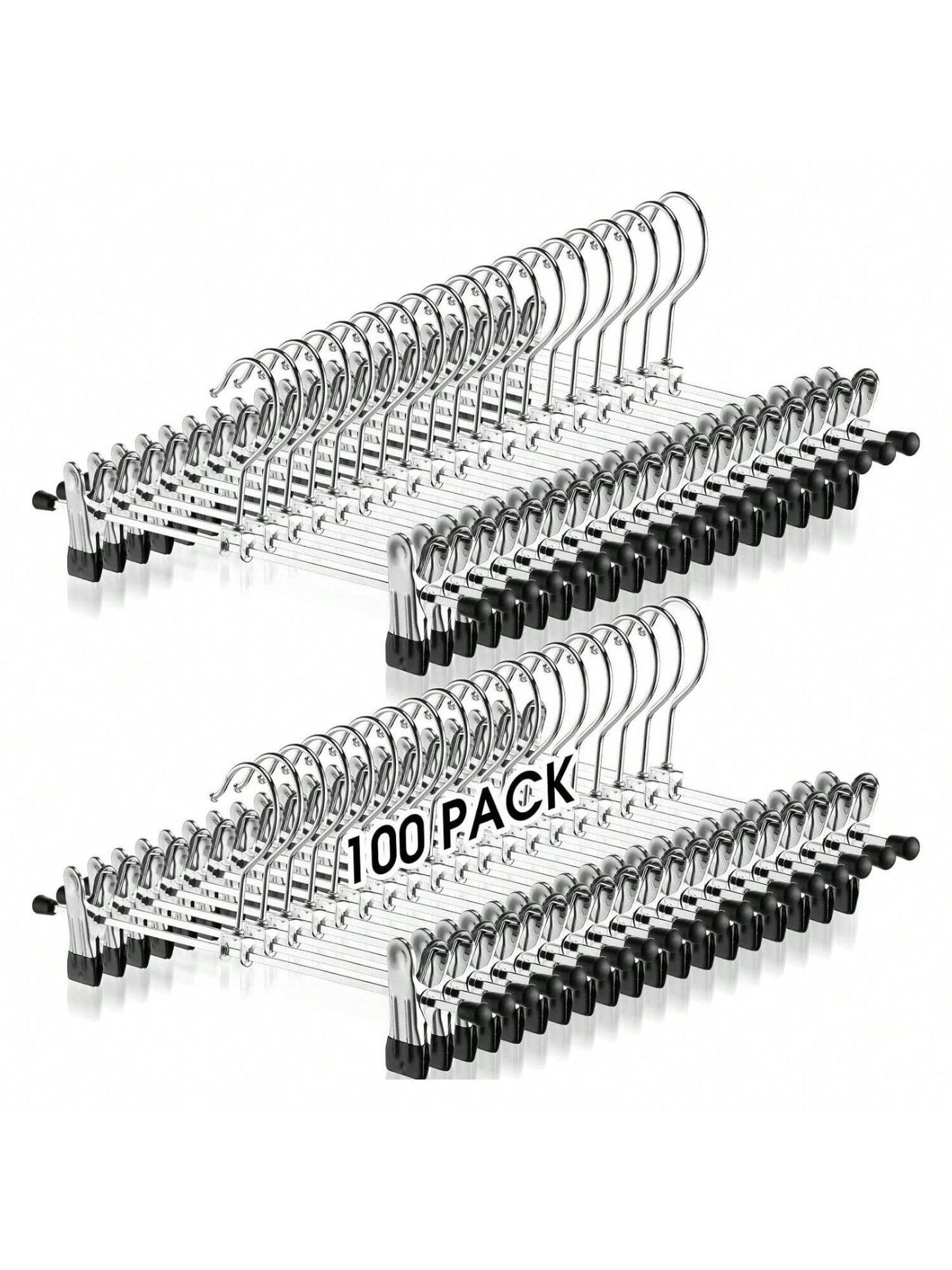 100 Packs Pant Hangers with Clips Adjustable Metal Pants Bulk Hanger Skirt Hangers for Women Kids Space Saving Heavy Duty Ultra Thin Short Hangers for Clothes Jeans Closet Organizer, Silver and Black