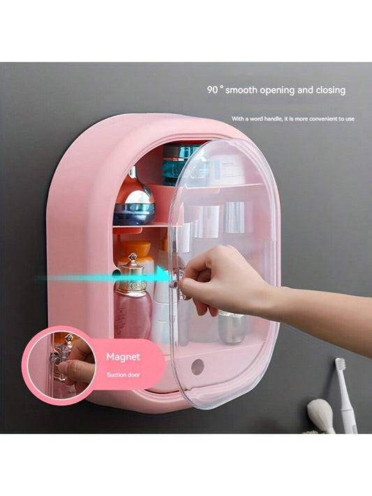 Wall Mounted Cosmetic Organizer With No Drilling Bathroom Storage Box Shelf For Washstand, Toilet