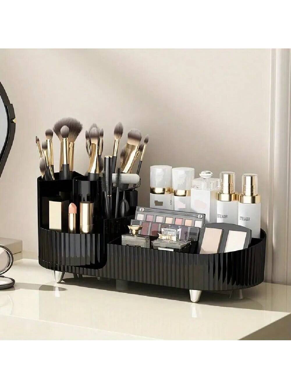 1pc Desktop Storage Box, Cosmetic Storage Box, Rotating Pen Holder, Desk Organizer Stationery Storage Box, Dressing Table Large Capacity Organizer, For Makeup Brush Lipstick Eyeshadow Powder Puff, Countertop & Vanity Storage Organizer