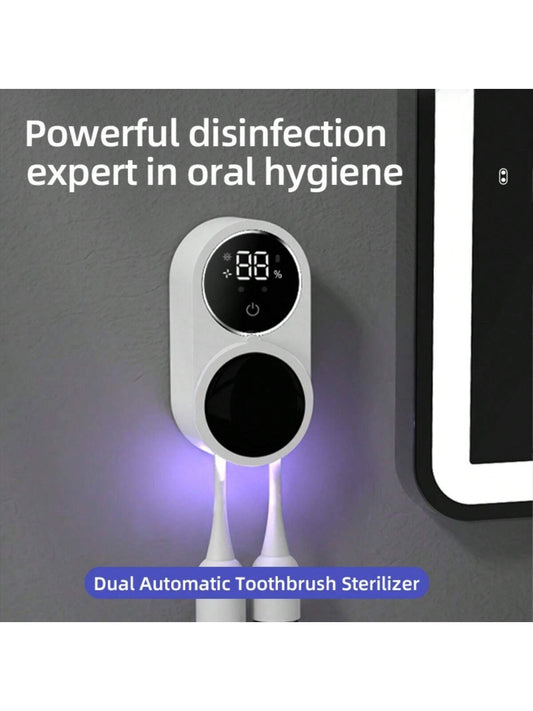 Automatic Induction Toothbrush Sanitizer Box For Two People, Sensitive Infrared Sensor Lamp, Wave To Open And Close, 2 Professional Disinfection Light Beads, Uvc Ultraviolet Sterilization, Automatic 3-Hour Disinfection Cycle, 100-Second Healthy Wind