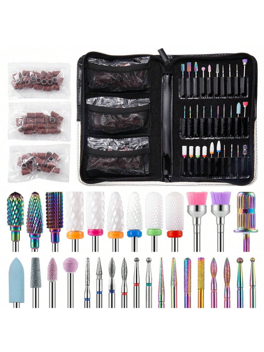 33pcs/Setrussia-Style Diamond/ Ceramic /Tungsten Steel Mixed Nail Drill Bits Set, For Dead Skin Removal/ Gel Polish Remover/ Nail Polishing/ Nail Cleaning, Compatible With Electric Nail Drills