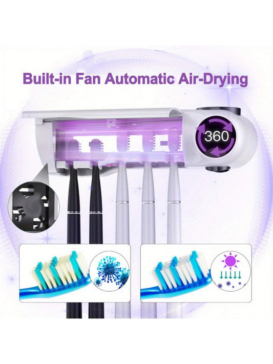 Toothbrush And Toothpaste Mount Built-In Fan Drying 5 Toothbrush Slots 6 Minutes Timing Function Wireless Wall Mount Suitable For Home Use Toothbrush Holder