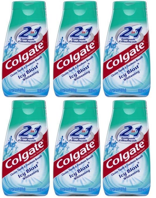 Colgate 2 in 1 Toothpaste Mouthwash Whitening 4.6 Tubes, Icy Blast, 27.6 Oz, Pack of 6